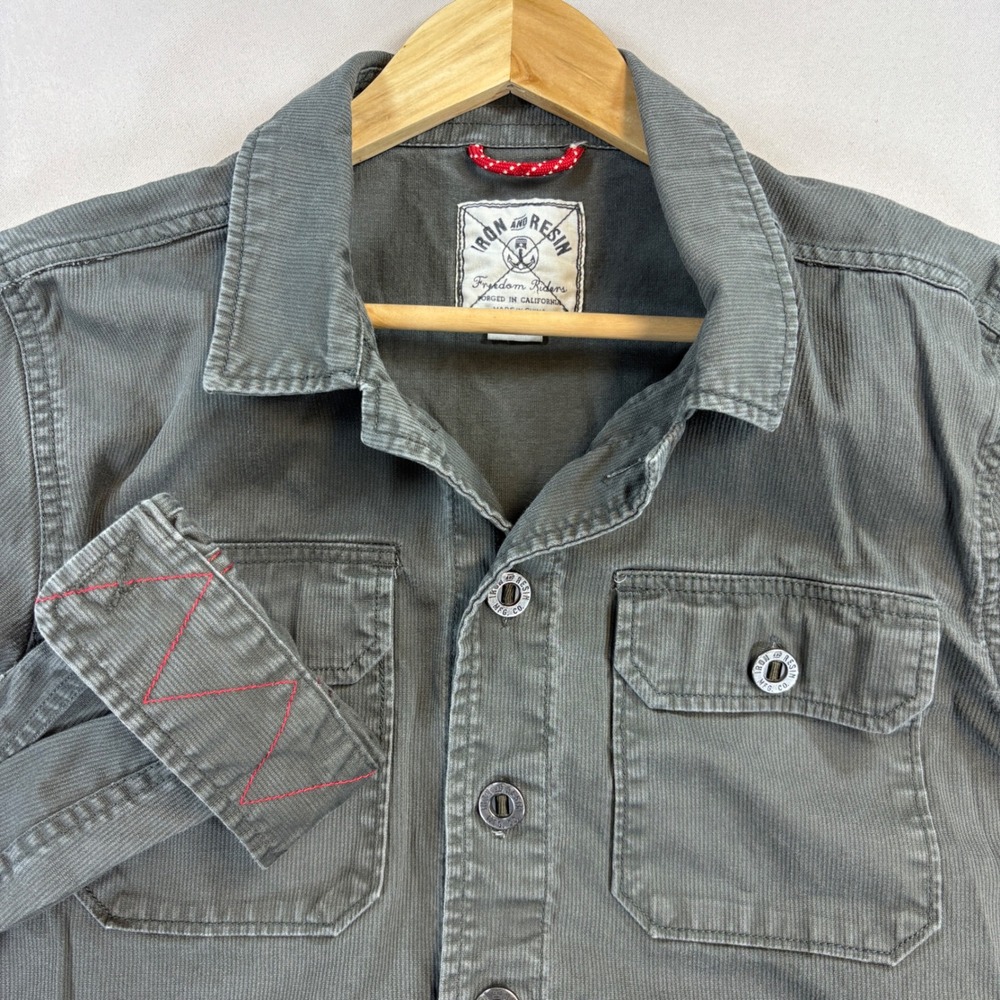 Iron and Resin Mens Medium Gray Corduroy Shirt Jacket Overshirt Workwear